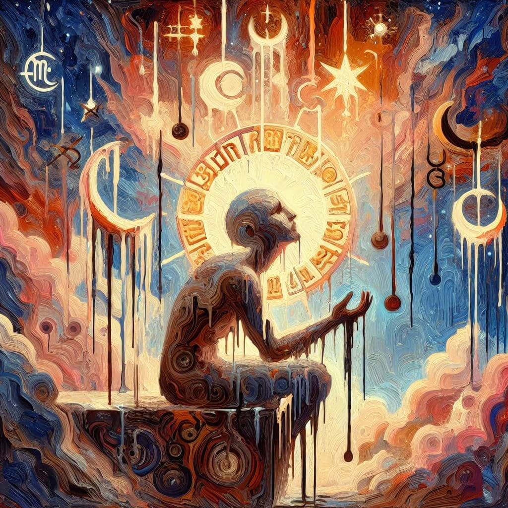 Oil painting of a man contemplating astrology