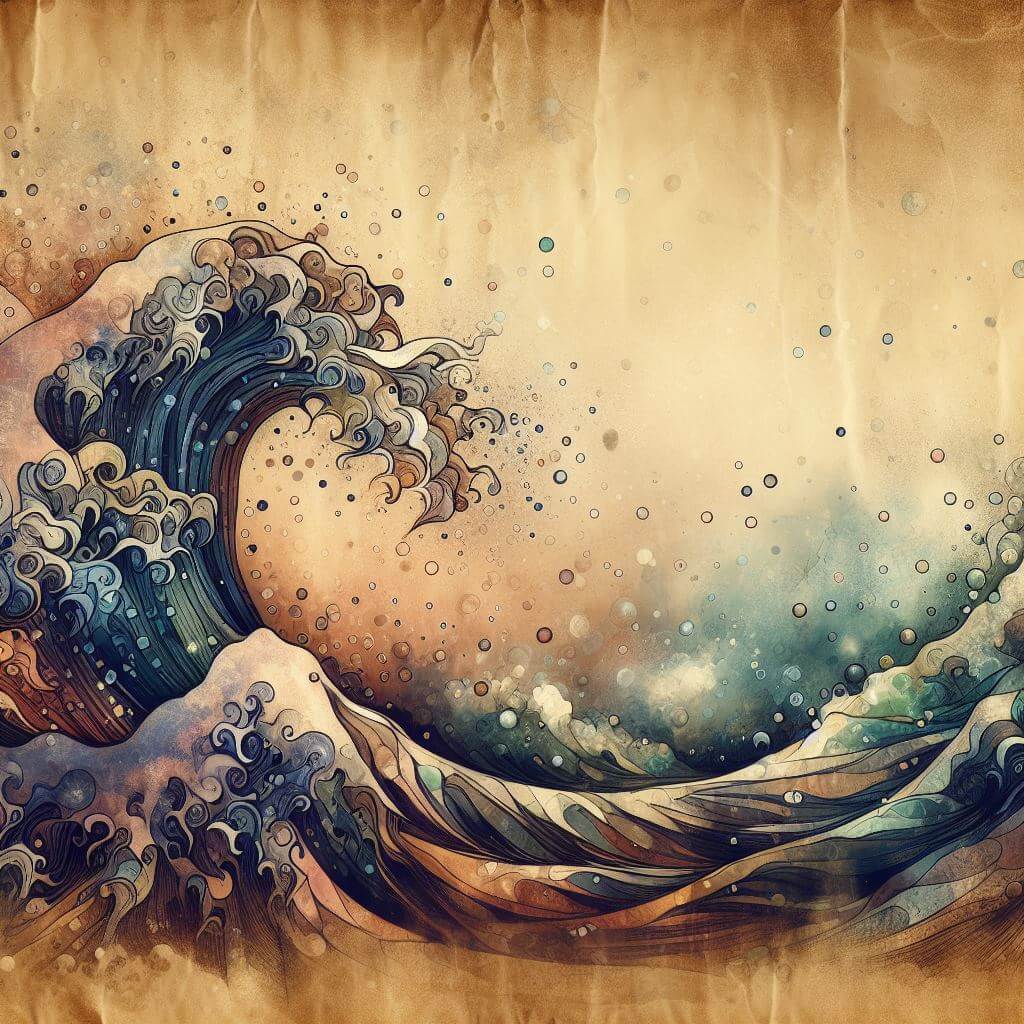 Illustration of a tall wave in rough seas