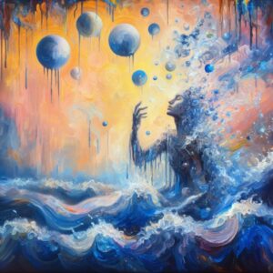 A painting of a person mixed with water as one, representing the spiritual meaning of dreaming about water