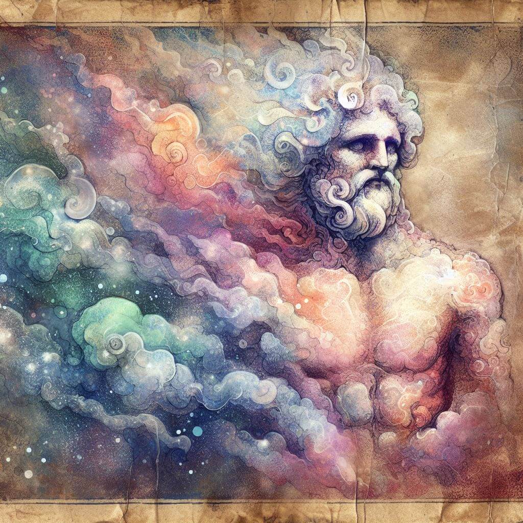 Illustration of a bearded man made up of colorful smoke